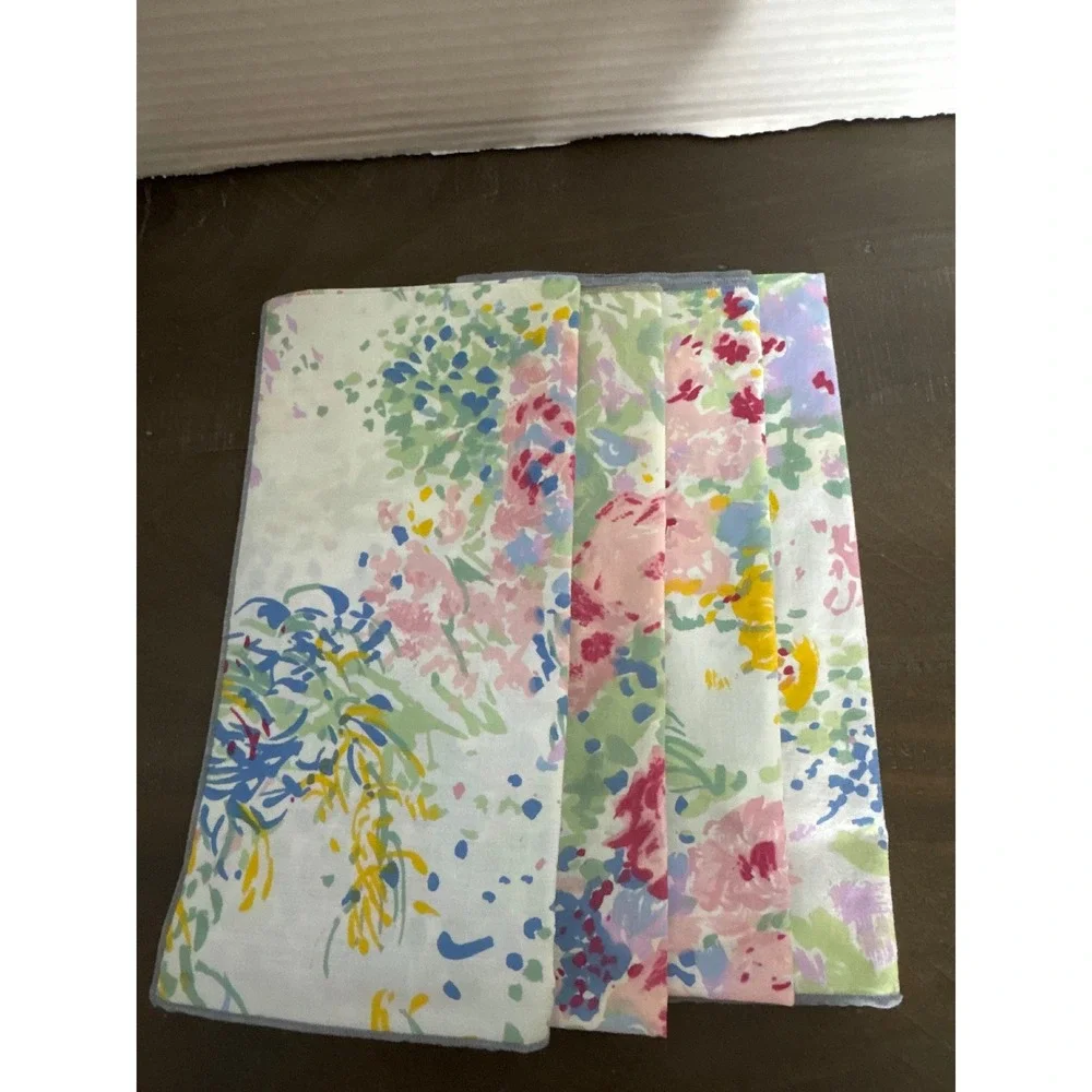 Vintage Floral Cotton Napkins Set of 4 Pastel Impressionist Garden Shabby Chic